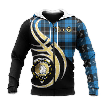Printivon Ramsay Blue Ancient Clan Believe In Me Crest Tartan Knitted Hoodie Custom Your Text
