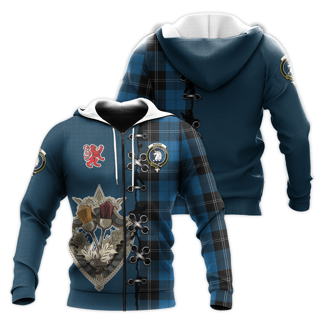 Printivon Ramsay Blue Hunting Tartan Hoodie Lion Rampant And Celtic Thistle Style