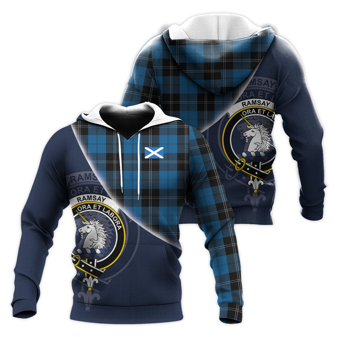 Printivon Ramsay Blue Hunting Tartan Scottish Crest Hoodie