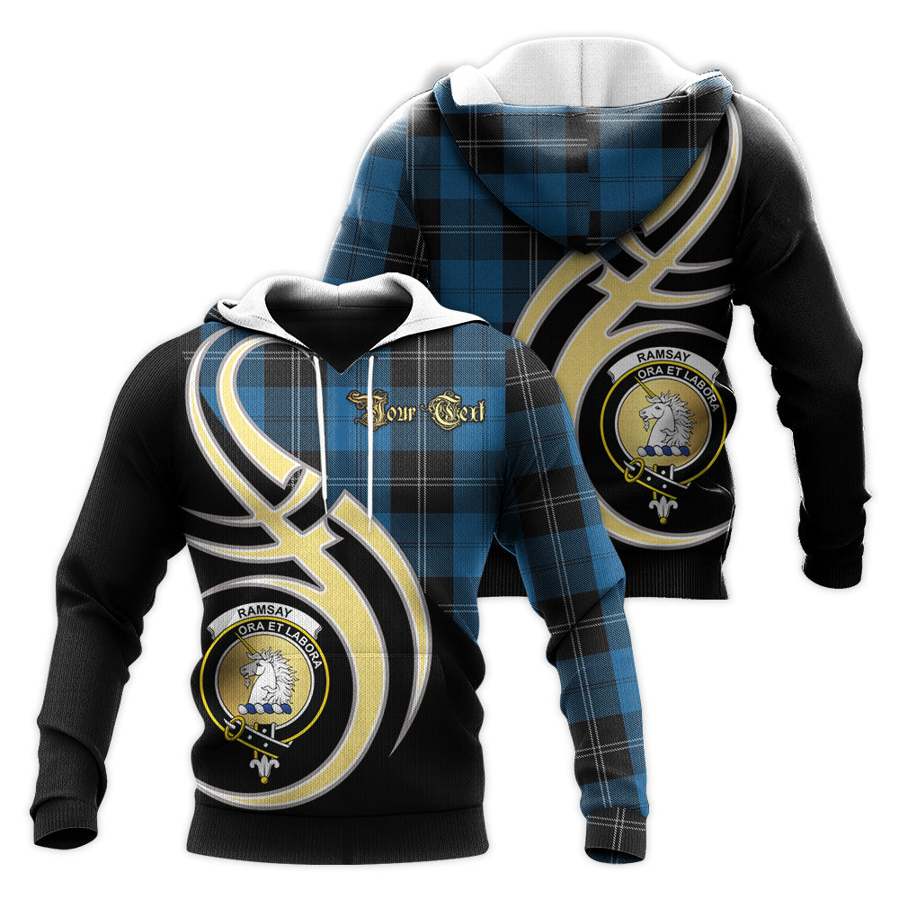 Printivon Ramsay Blue Hunting Clan Believe In Me Crest Tartan Knitted Hoodie Custom Your Text