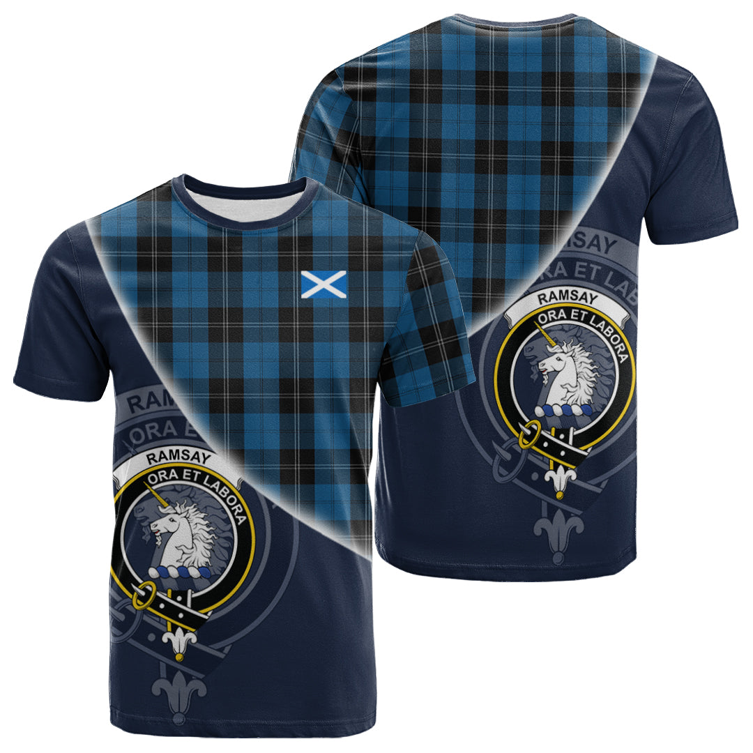 Printivon Ramsay Blue Hunting Tartan Scottish Crest T Shirt