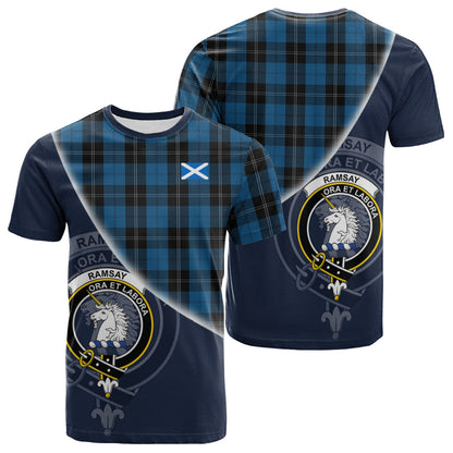 Printivon Ramsay Blue Hunting Tartan Scottish Crest T Shirt