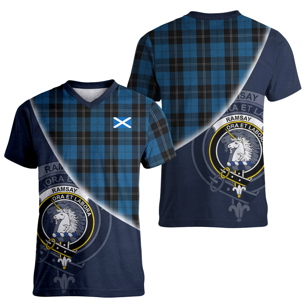 Printivon Ramsay Blue Hunting Tartan Scottish Crest T Shirt