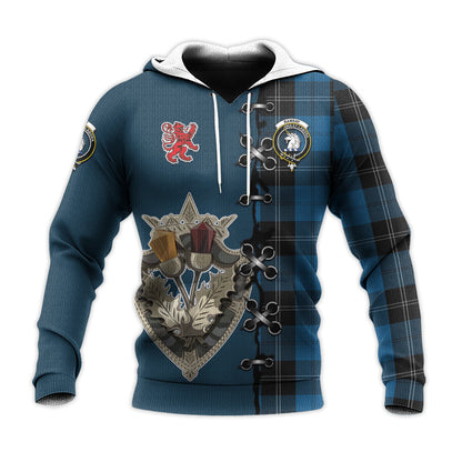 Printivon Ramsay Blue Hunting Tartan Hoodie Lion Rampant And Celtic Thistle Style