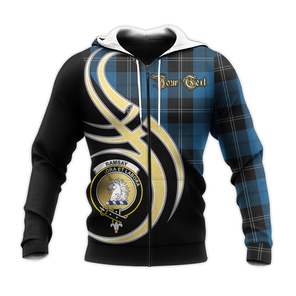 Printivon Ramsay Blue Hunting Clan Believe In Me Crest Tartan Knitted Hoodie Custom Your Text