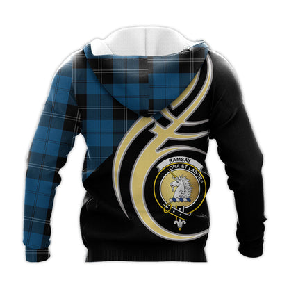 Printivon Ramsay Blue Hunting Clan Believe In Me Crest Tartan Knitted Hoodie Custom Your Text