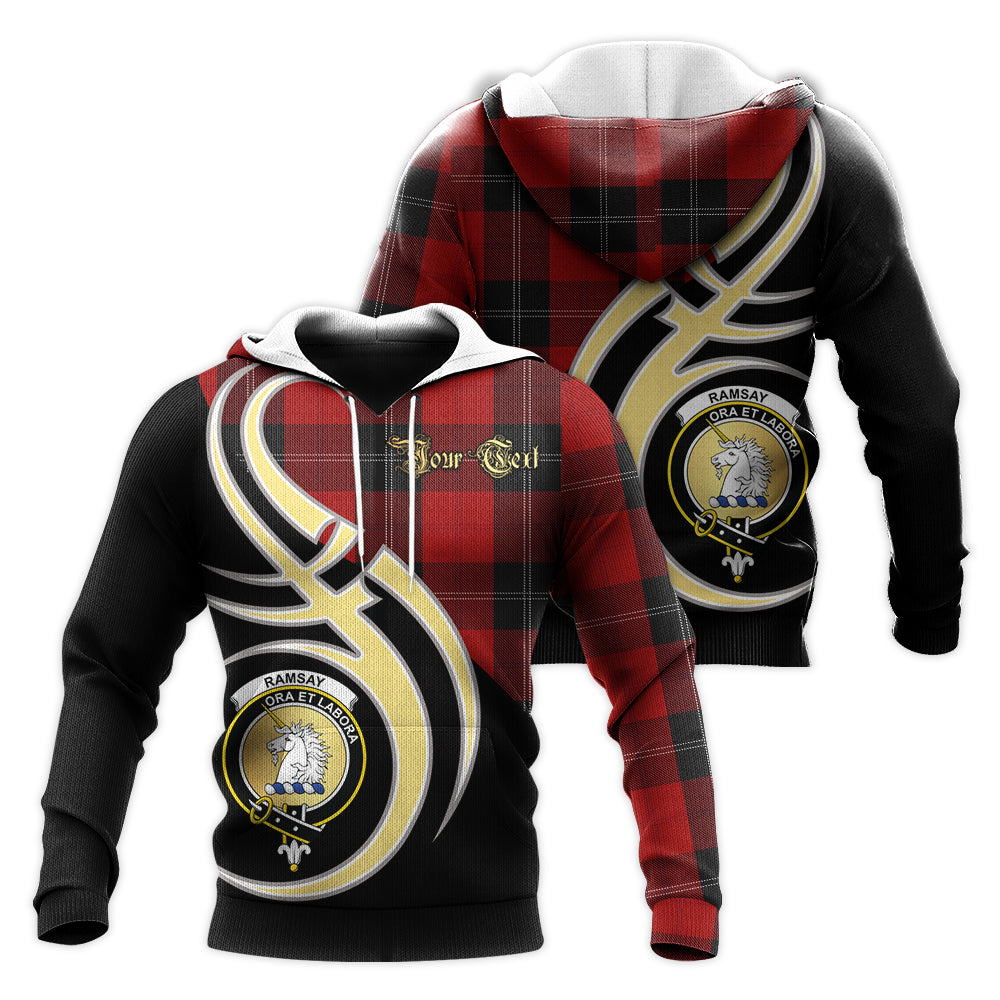 Printivon Ramsay Red Clan Believe In Me Crest Tartan Knitted Hoodie Custom Your Text