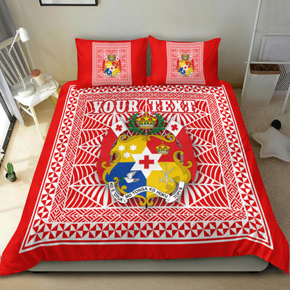 (Custom Personalised) Tonga Pattern Bedding Set Coat of Arms Red and White