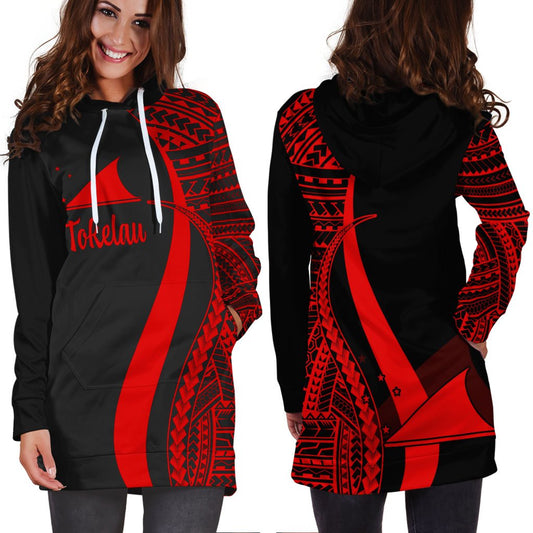 Tokelau Women's Hoodie Dress Red Polynesian Tentacle Tribal Pattern