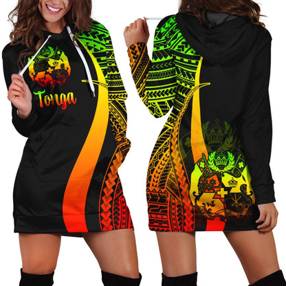 Tonga Women's Hoodie Dress Reggae Polynesian Tentacle Tribal Pattern