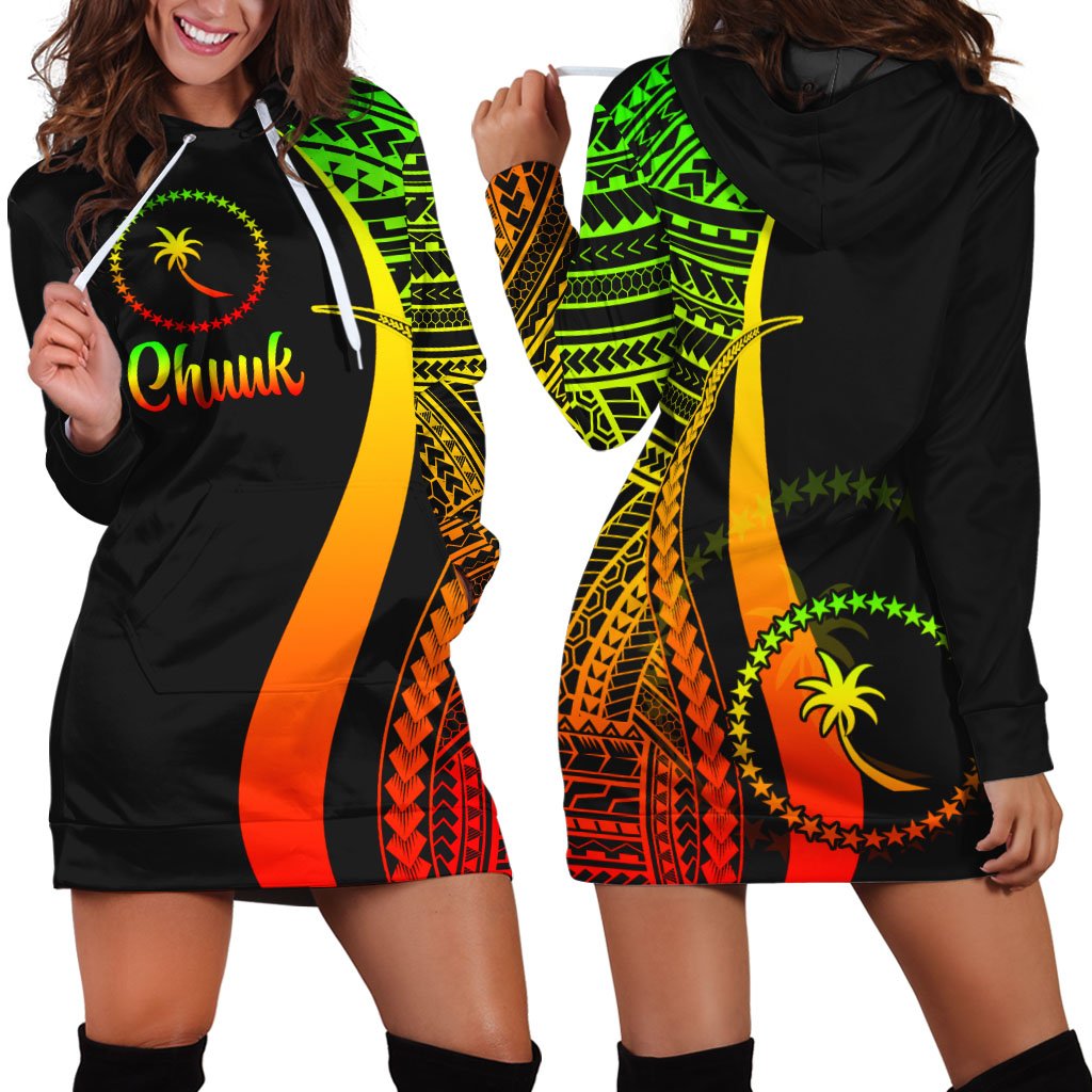 Chuuk Women's Hoodie Dress Reggae Polynesian Tentacle Tribal Pattern