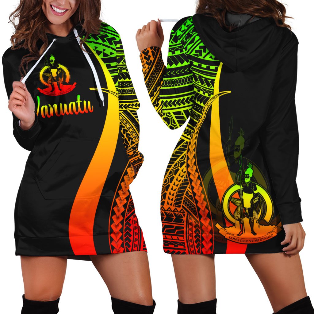 Vanuatu Women's Hoodie Dress Reggae Polynesian Tentacle Tribal Pattern