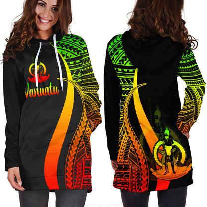 Vanuatu Women's Hoodie Dress Reggae Polynesian Tentacle Tribal Pattern
