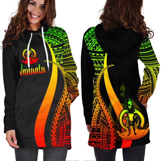 Vanuatu Women's Hoodie Dress Reggae Polynesian Tentacle Tribal Pattern