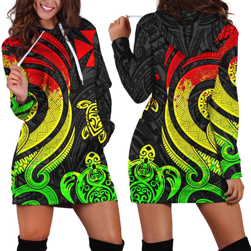 Wallis and Futuna Women Hoodie Dress Reggae Tentacle Turtle