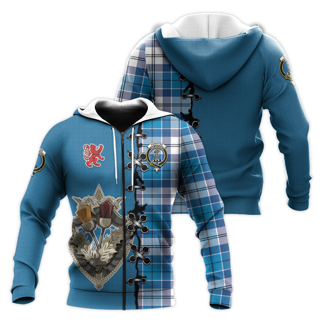 Printivon Roberton Tartan Hoodie Lion Rampant And Celtic Thistle Style