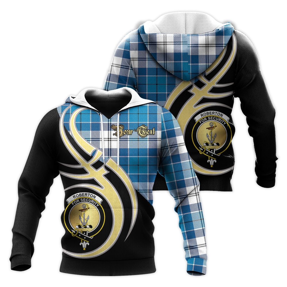 Printivon Roberton Clan Believe In Me Crest Tartan Knitted Hoodie Custom Your Text