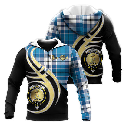 Printivon Roberton Clan Believe In Me Crest Tartan Knitted Hoodie Custom Your Text