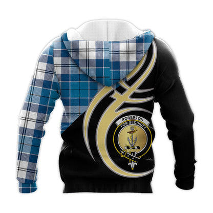 Printivon Roberton Clan Believe In Me Crest Tartan Knitted Hoodie Custom Your Text