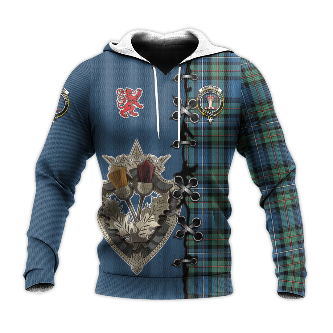 Printivon Robertson Hunting Ancient Tartan Hoodie Lion Rampant And Celtic Thistle Style