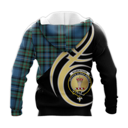 Printivon Robertson Hunting Ancient Clan Believe In Me Crest Tartan Knitted Hoodie Custom Your Text