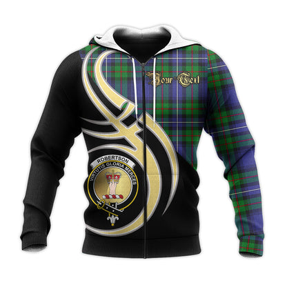 Printivon Robertson Hunting Modern Clan Believe In Me Crest Tartan Knitted Hoodie Custom Your Text