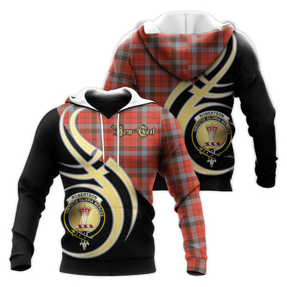 Printivon Robertson Weathered Clan Believe In Me Crest Tartan Knitted Hoodie Custom Your Text