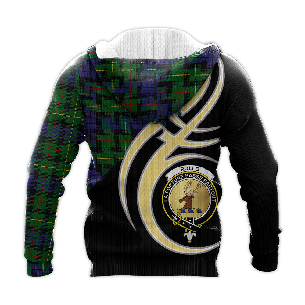 Printivon Rollo Clan Believe In Me Crest Tartan Knitted Hoodie Custom Your Text