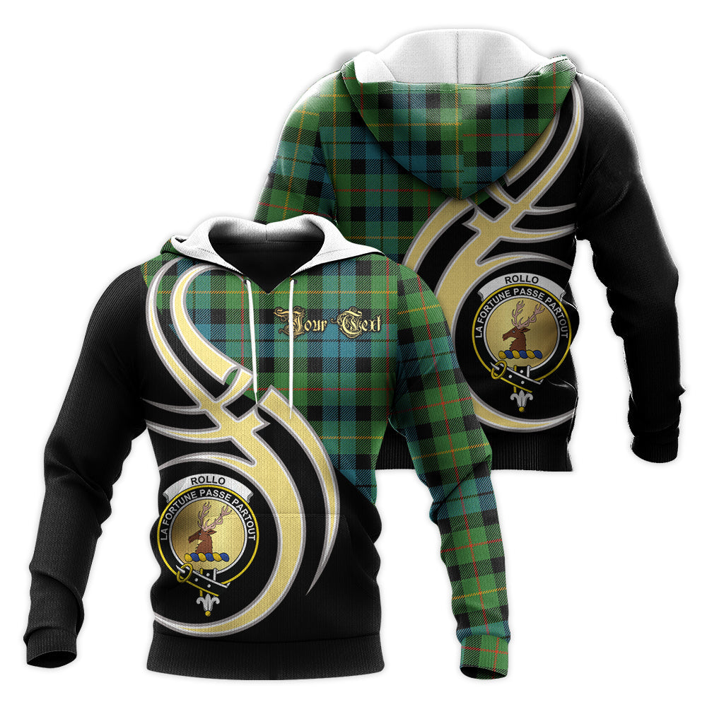 Printivon Rollo Ancient Clan Believe In Me Crest Tartan Knitted Hoodie Custom Your Text