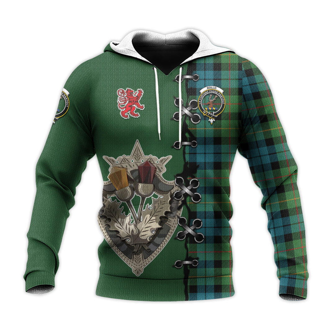 Printivon Rollo Ancient Tartan Hoodie Lion Rampant And Celtic Thistle Style