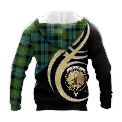 Printivon Rollo Ancient Clan Believe In Me Crest Tartan Knitted Hoodie Custom Your Text