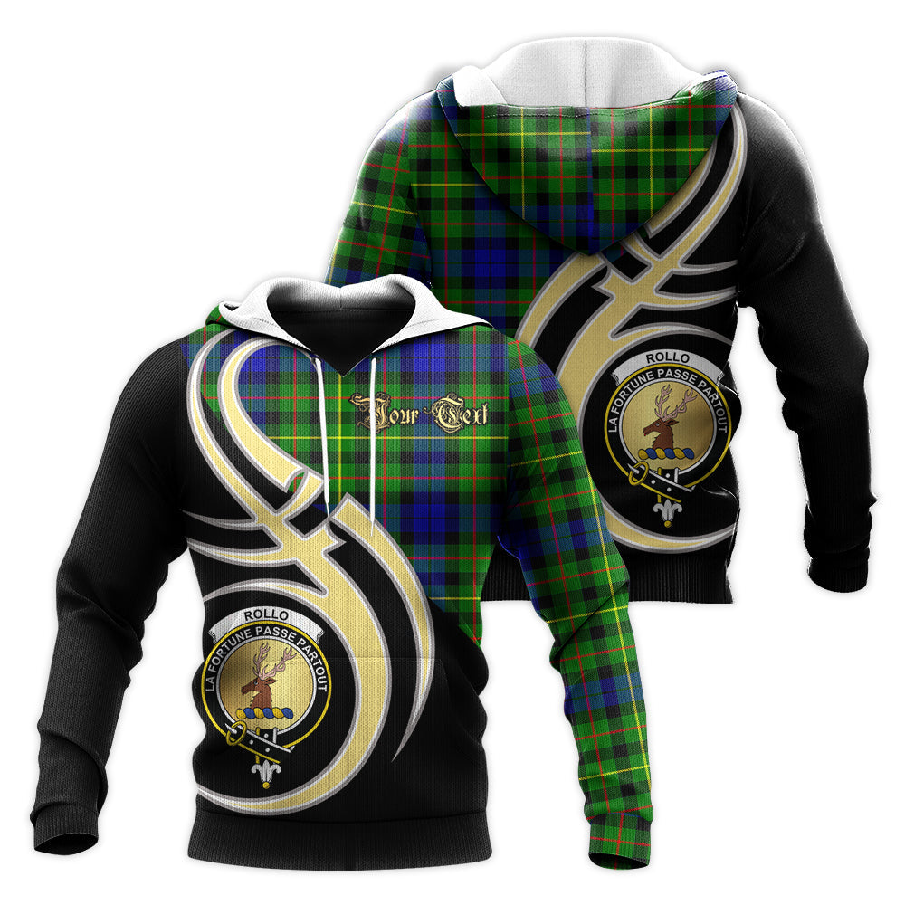 Printivon Rollo Modern Clan Believe In Me Crest Tartan Knitted Hoodie Custom Your Text