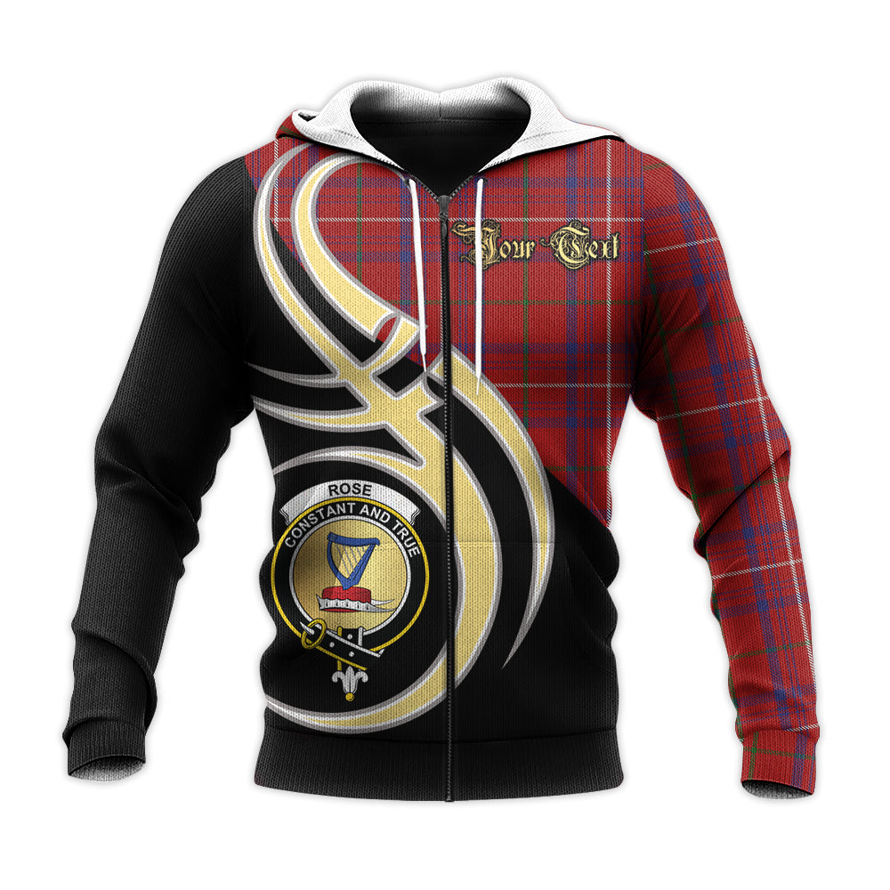 Printivon Rose Clan Believe In Me Crest Tartan Knitted Hoodie Custom Your Text