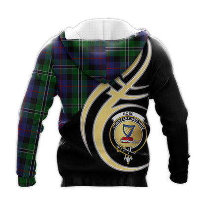 Printivon Rose Hunting Clan Believe In Me Crest Tartan Knitted Hoodie Custom Your Text