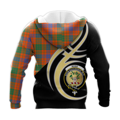 Printivon Ross Ancient Clan Believe In Me Crest Tartan Knitted Hoodie Custom Your Text