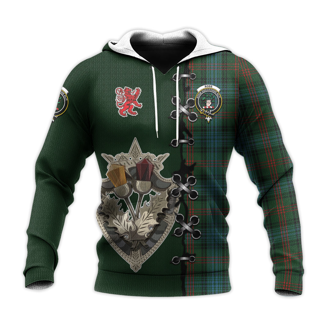 Printivon Ross Hunting Tartan Hoodie Lion Rampant And Celtic Thistle Style