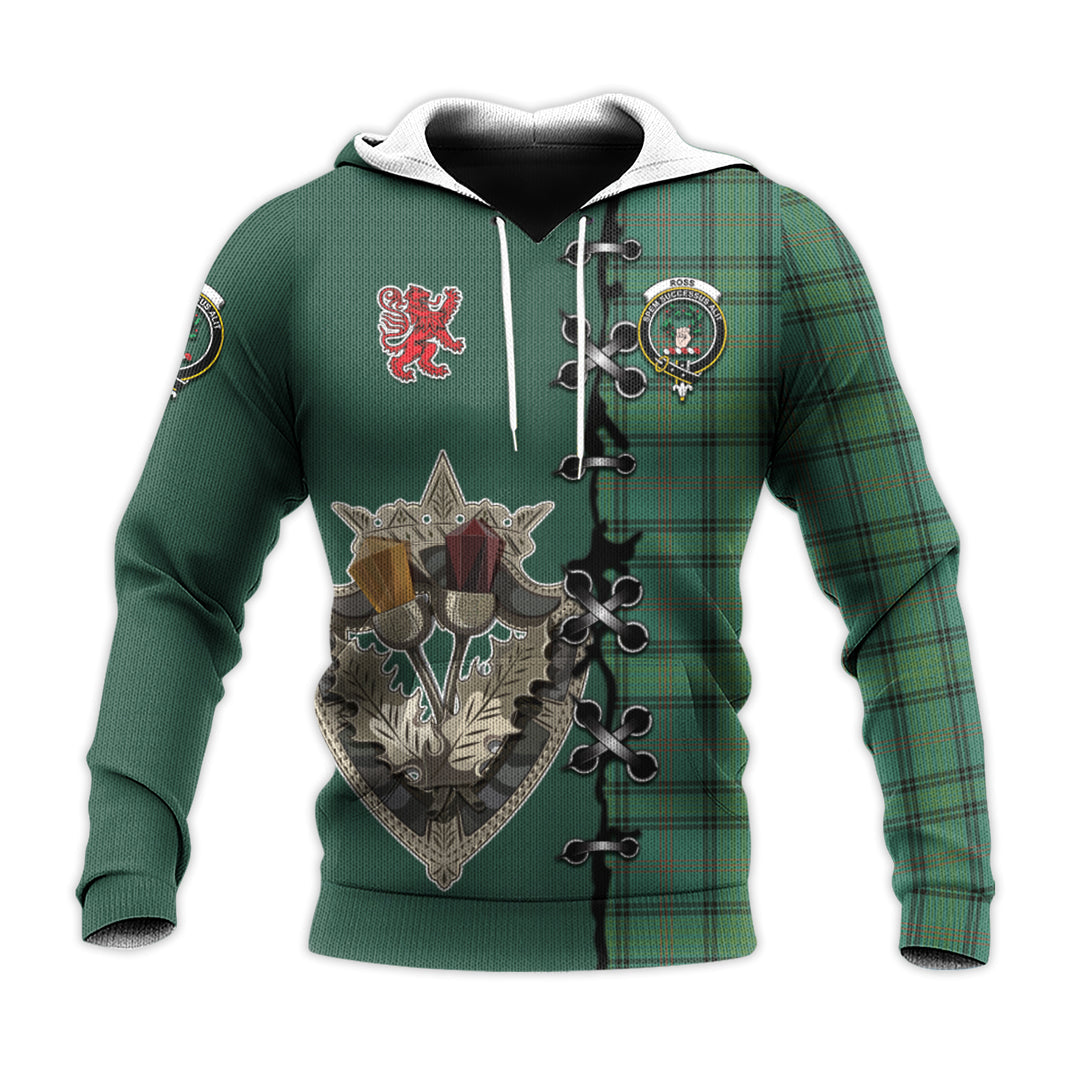 Printivon Ross Hunting Ancient Tartan Hoodie Lion Rampant And Celtic Thistle Style