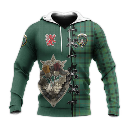 Printivon Ross Hunting Ancient Tartan Hoodie Lion Rampant And Celtic Thistle Style