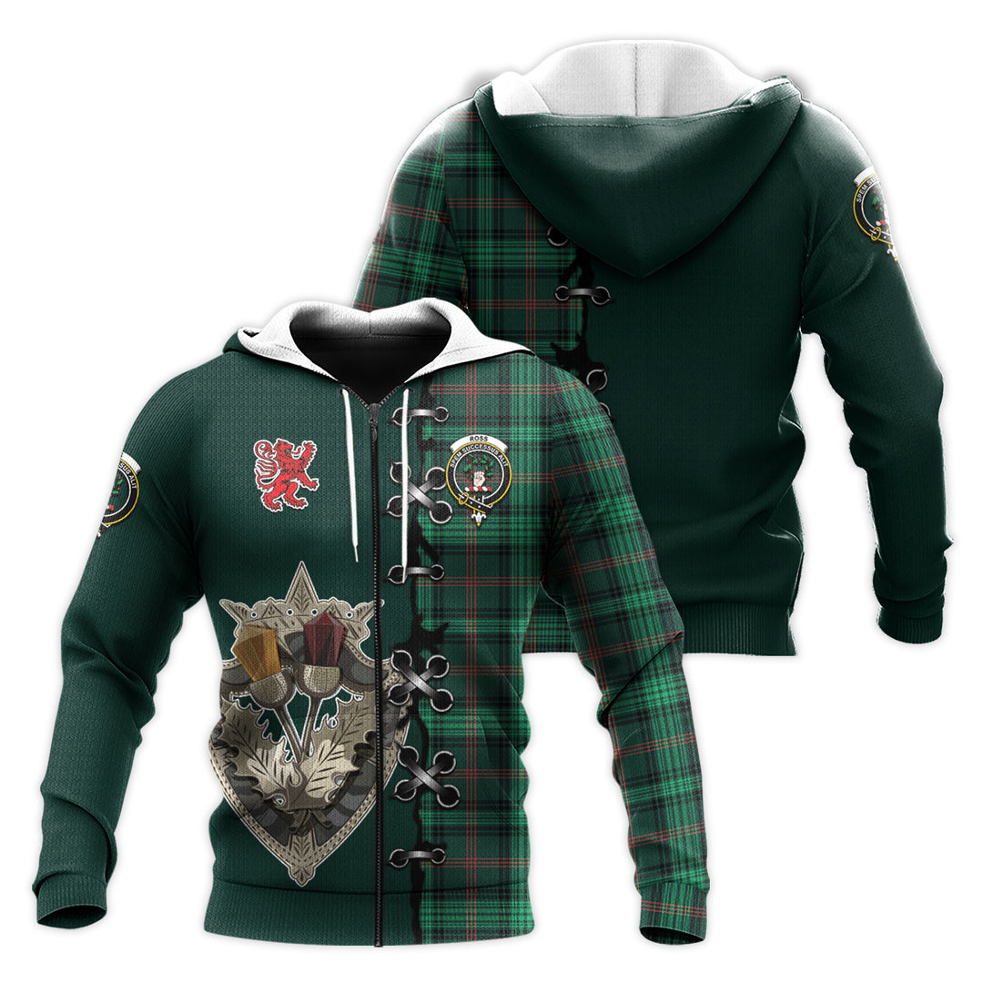 Printivon Ross Hunting Modern Tartan Hoodie Lion Rampant And Celtic Thistle Style