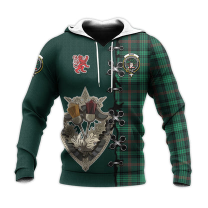 Printivon Ross Hunting Modern Tartan Hoodie Lion Rampant And Celtic Thistle Style