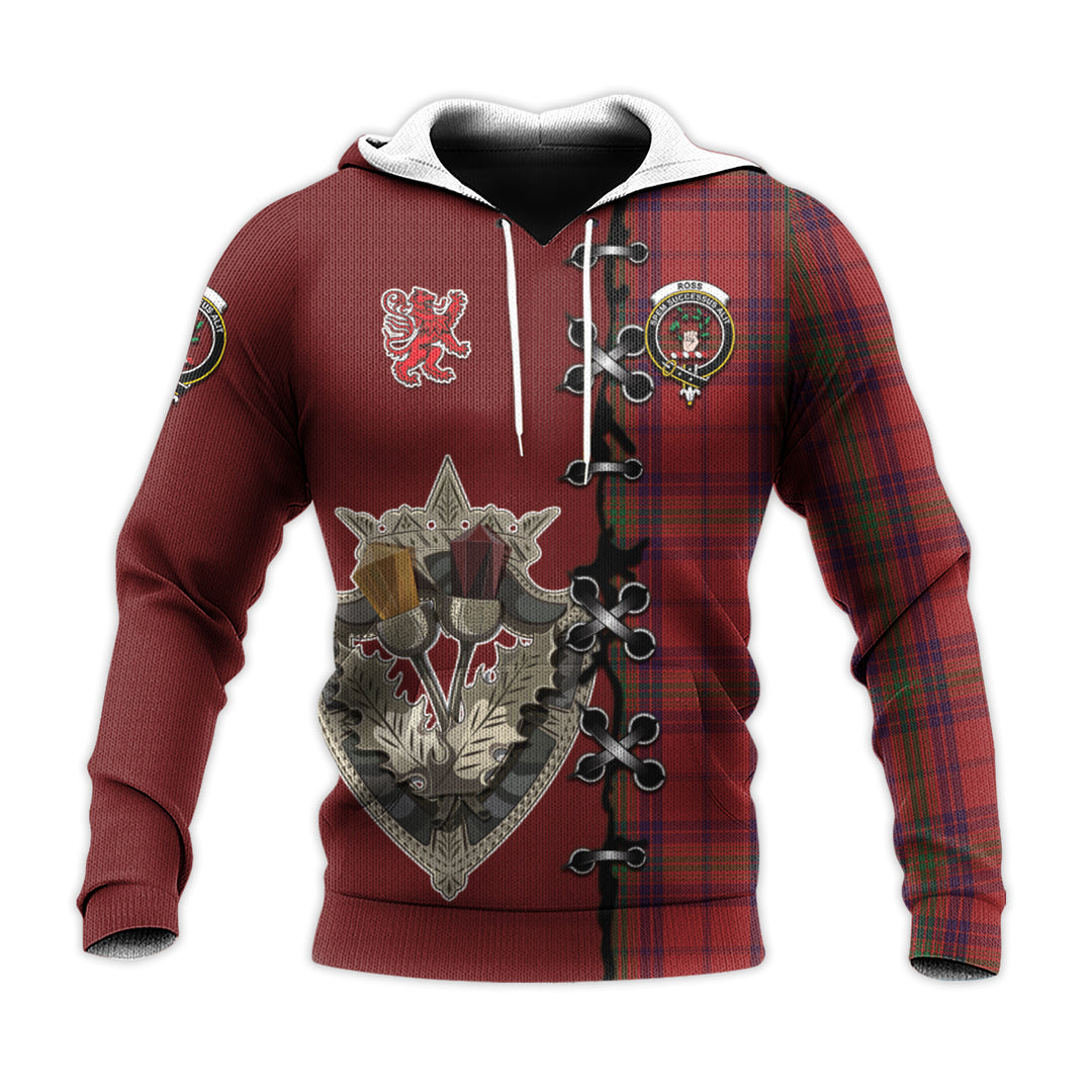 Printivon Ross Old Tartan Hoodie Lion Rampant And Celtic Thistle Style