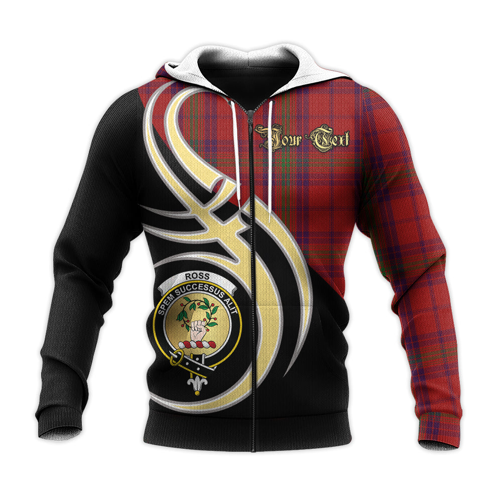 Printivon Ross Old Clan Believe In Me Crest Tartan Knitted Hoodie Custom Your Text