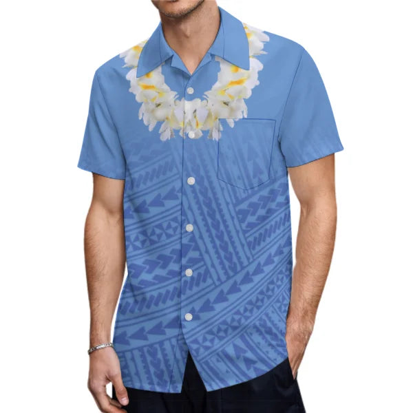 Polynesian Tribal Flowers Necklace Pattern Couple Clothing Tropical Fishtail Dress And Hawaiian Shirt Matching Outfit For Couple