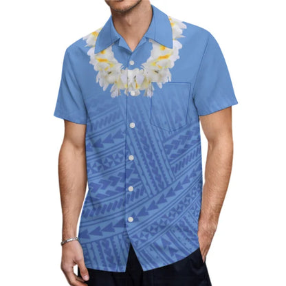 Polynesian Tribal Flowers Necklace Pattern Couple Clothing Tropical Fishtail Dress And Hawaiian Shirt Matching Outfit For Couple