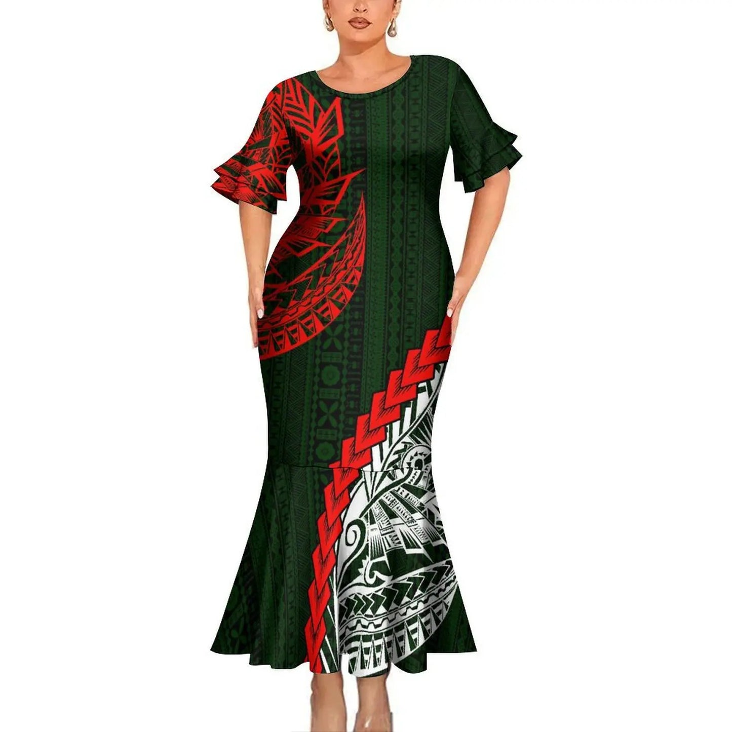 Polynesian Tribal Pattern Couple Clothing Tropical Fishtail Dress And Hawaiian Shirt Matching Outfit For Her Him