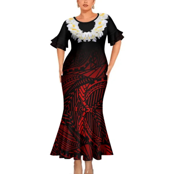 Polynesian Islander Couple Clothing Island Fishtail Dress And Hawaiian Shirt Matching Outfit For Couple