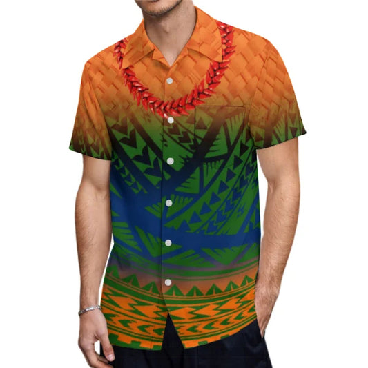 Flowers Necklace Tropical Pattern Polynesian Tribal Outfit For Couple Fishtail Skirt Dress And Hawaiian Shirt