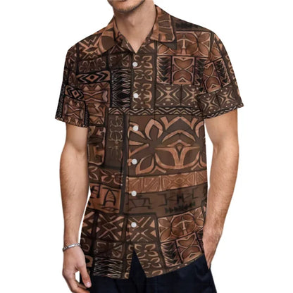 Vintage Polynesian Tribal Pattern Brown Couple Clothing Tropical Fishtail Dress And Hawaiian Shirt Matching Outfit For Her Him