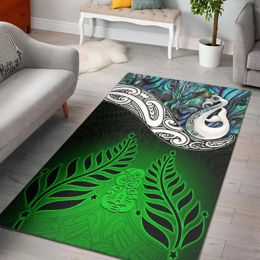 New Zealand Maori Area Rug Manaia Paua Shell Glitter Green