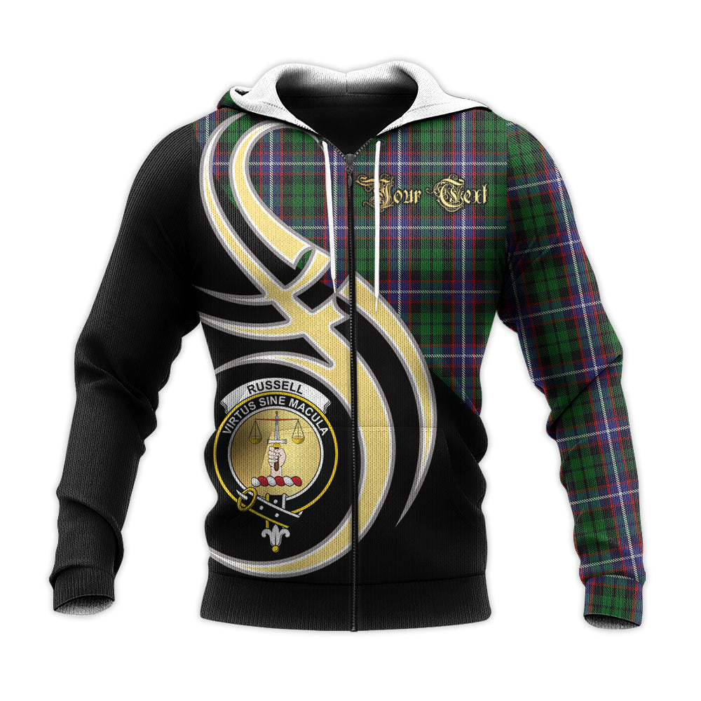 Printivon Russell Clan Believe In Me Crest Tartan Knitted Hoodie Custom Your Text